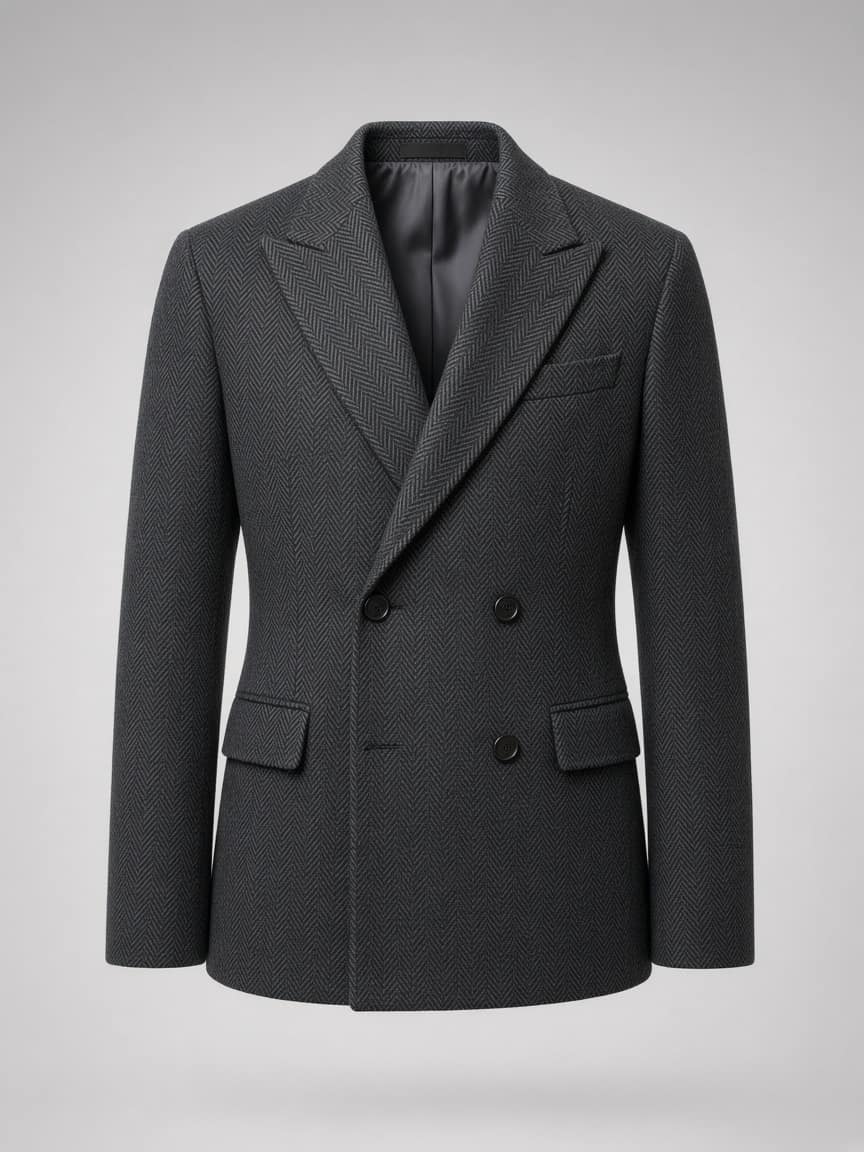 Double Lapel Herringbone Blazer