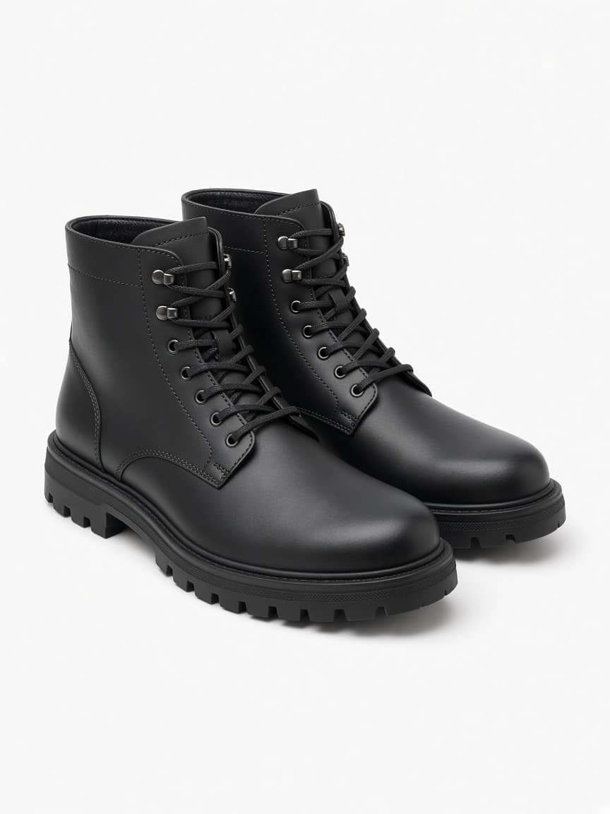 Lug Sole Leather Ankle Boots