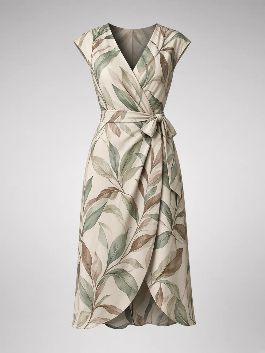 Printed Wrap Midi Dress