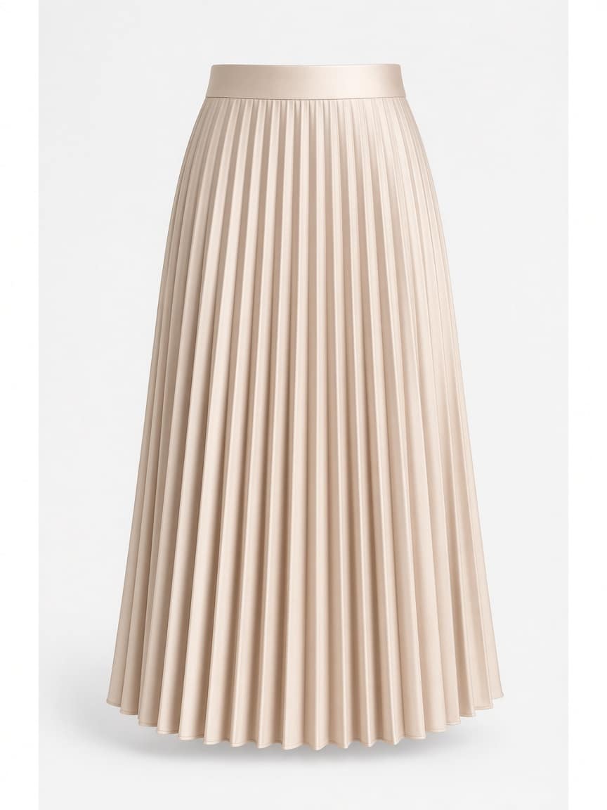 Pleated Satin Midi Skirt
