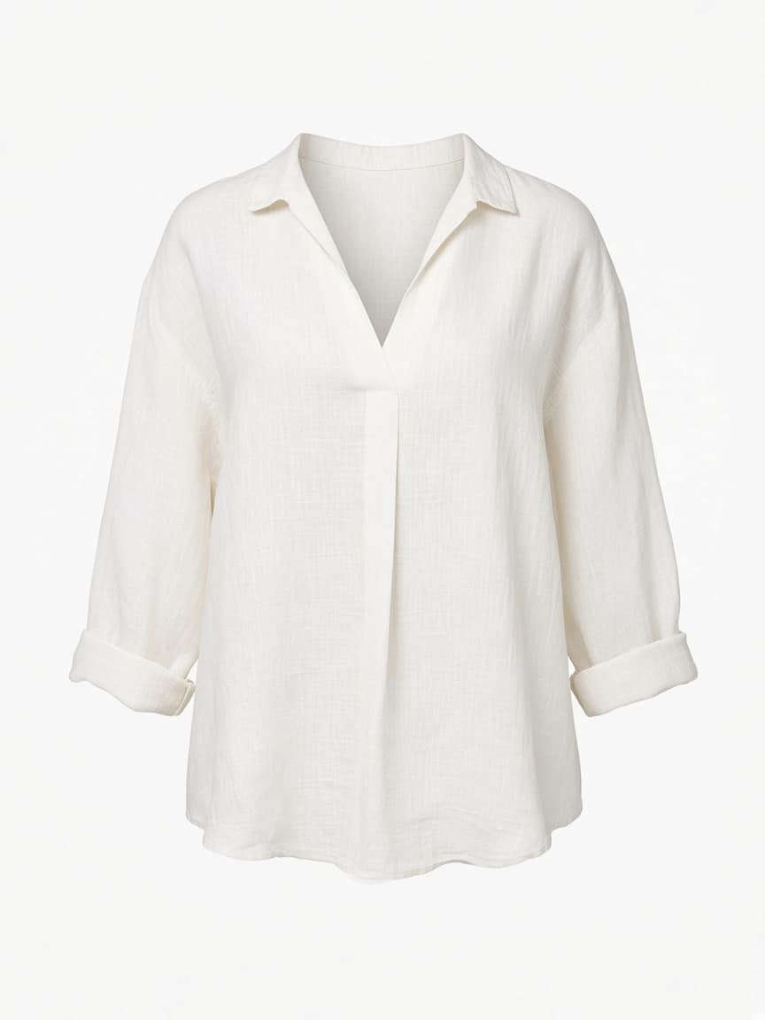 V-Neck Linen Boyfriend Shirt