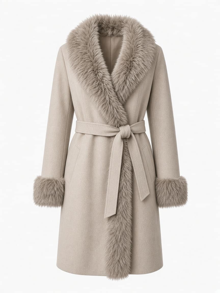 Faux Fur Trim Wrap Coat